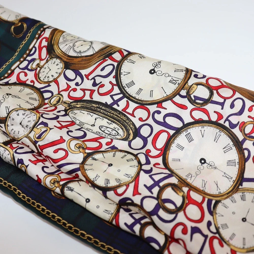 Unbranded Pocket Watch Scarf 34x33 Multicolor‎ Women Vintage Clock Print